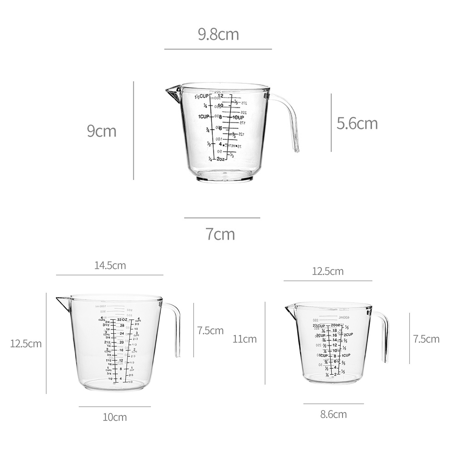 VEAREAR 150ml/300ml/600ml/1000ml Measure Liquid Jug Transparent Ergonomic  Handle Food Grade Large Capacity High Accuracy BPA Free Liquid Measuring  Cup